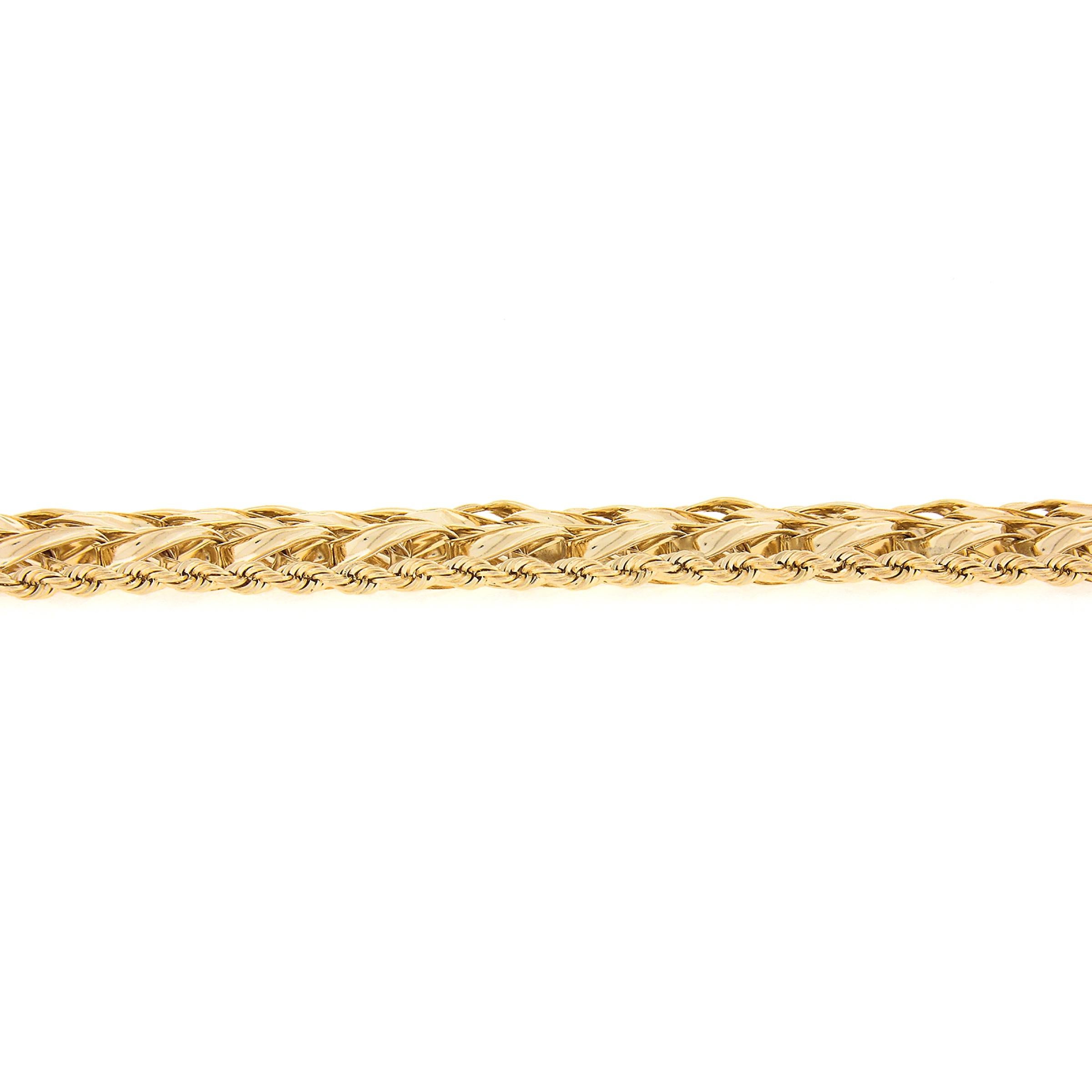 Vintage 14k Yellow Gold 20mm Wide Dual Braided Rope Link Chain 6