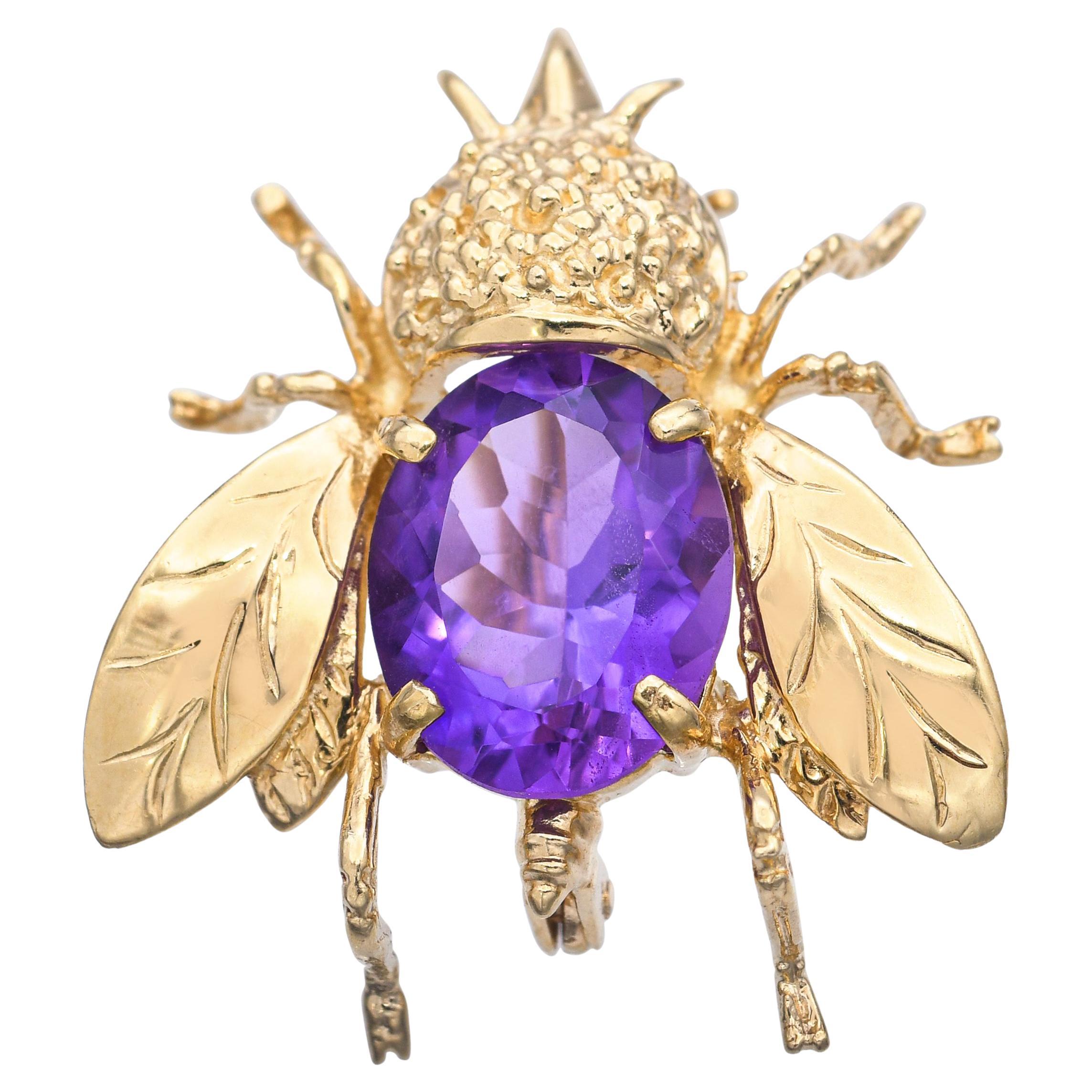 Vintage 14k Gelbgold 2,10ct Amethyst Bumblebee Brosche