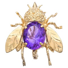 Vintage 14k Yellow Gold 2.10ct Amethyst Bumblebee Brooch