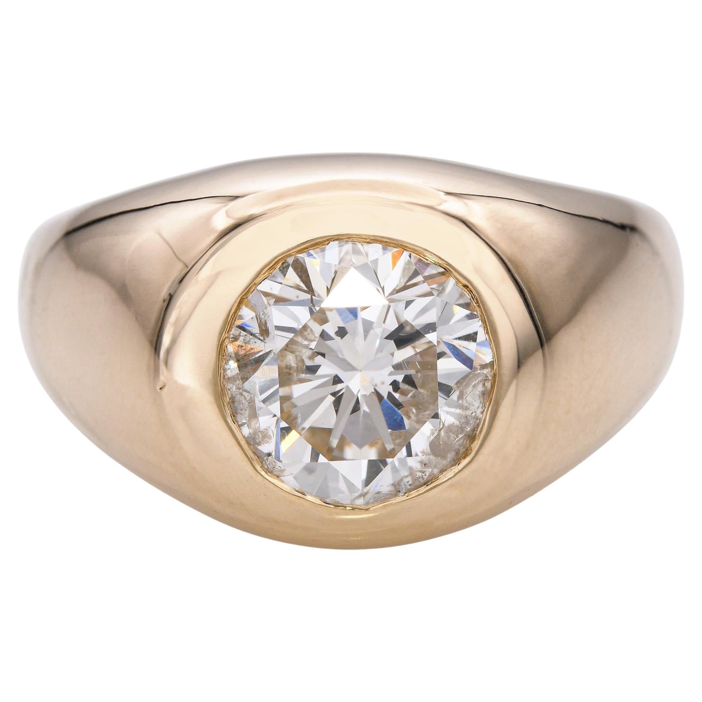 Anello vintage in oro giallo 14k con 2,12 carati di diamanti I-J Si2 e incastonatura gitana in vendita