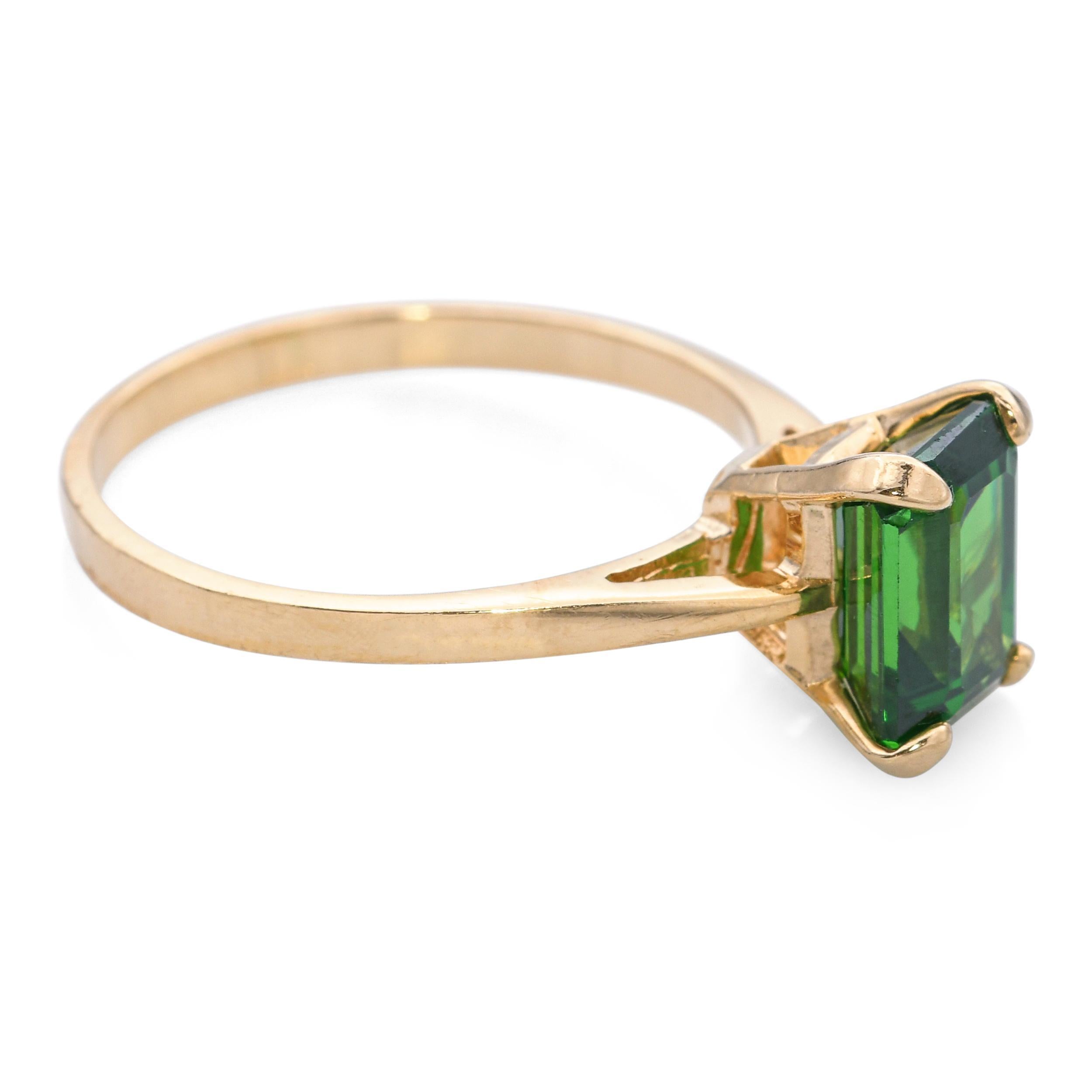 Vintage 14k Yellow Gold 2.12ct Vivid Green Chrome Tourmaline Ring For Sale 1