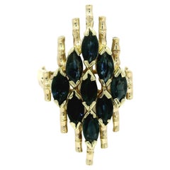Vintage 14k Yellow Gold 2.16ctw Blue Sapphire Navette Shaped Mosaic ring