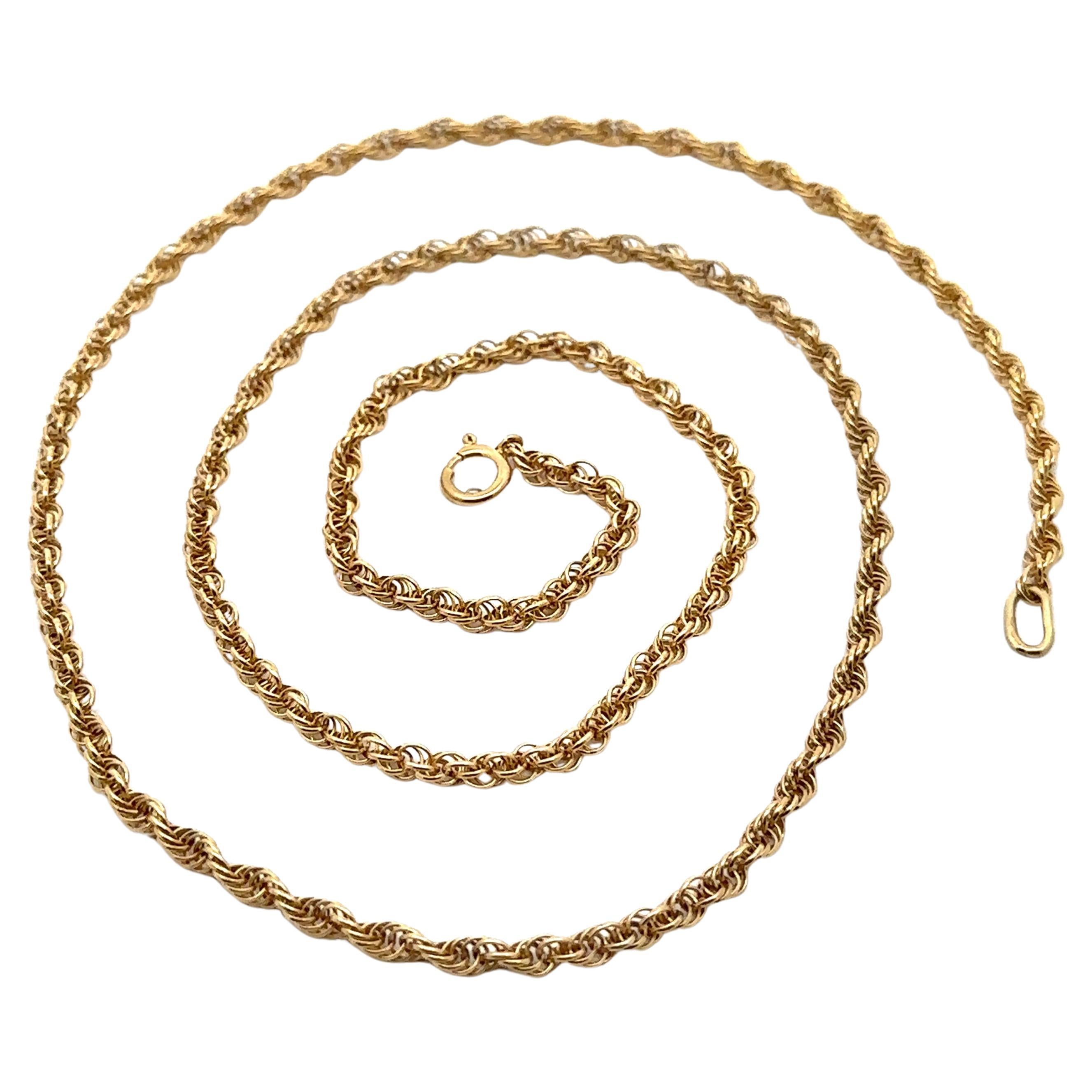 Vintage 14k Yellow Gold 22" Interlocking Ring Rope Style Chain Necklace