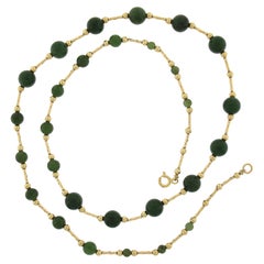 Vintage 14k Yellow Gold 23" Jade & Bead Gold w/ Bar Link Strand Necklace