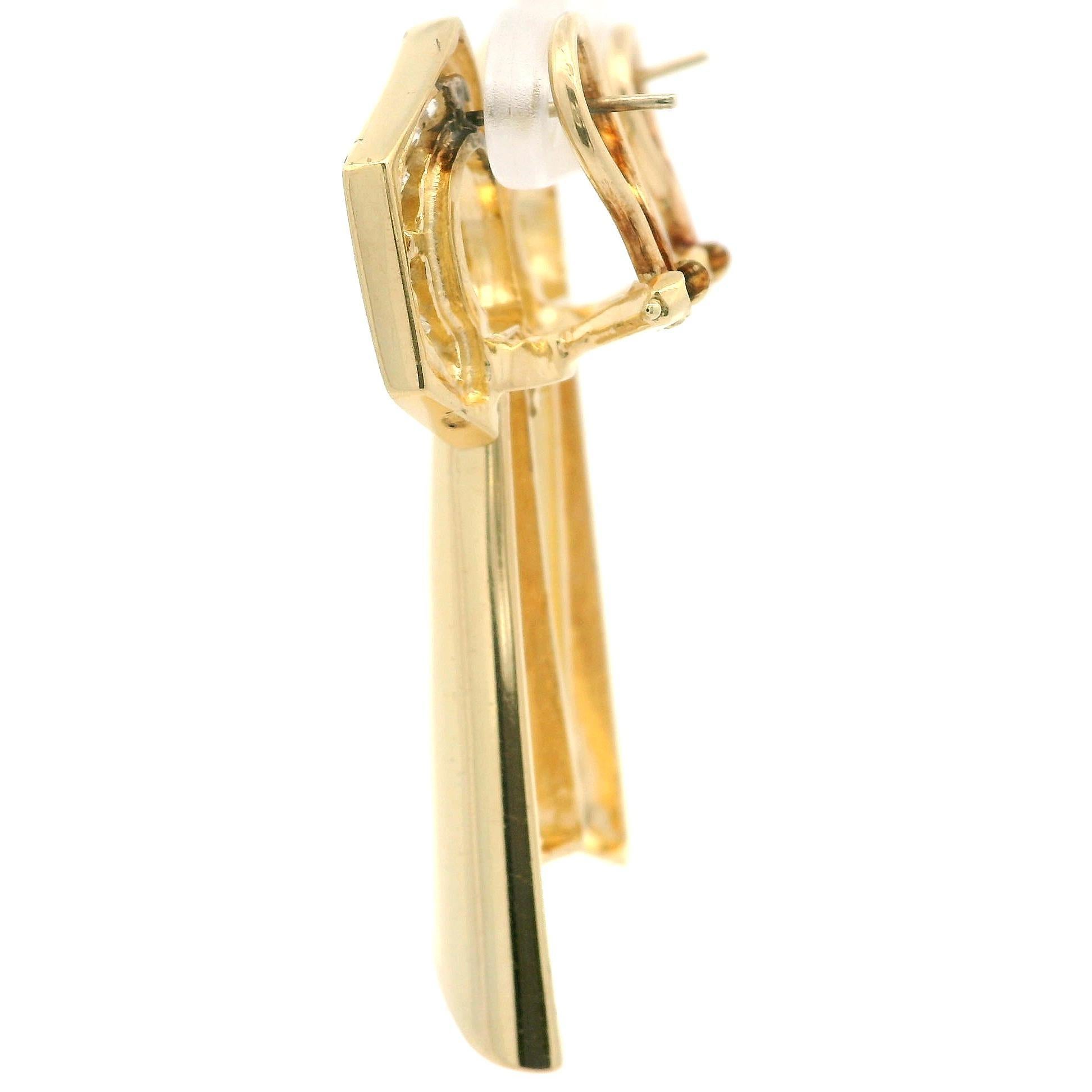 Pendientes de gota geométricos abstractos de canal de diamantes de 2,50 ctw en oro amarillo de 14k vintage Corte redondo en venta