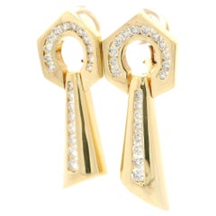 Vintage 14k Yellow Gold 2.50ctw Channel Diamond Abstract Geometric Drop Earrings