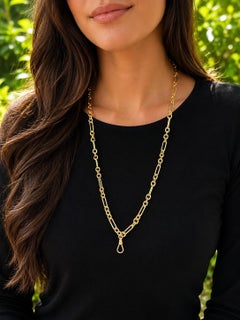 Vintage 14k Yellow Gold 26" Open Oval & Round Link Pocket Watch Chain Necklace