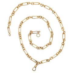 Vintage 14k Yellow Gold 26" Open Oval & Round Link Pocket Watch Chain Necklace