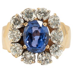 Vintage 14K Yellow Gold 2.88ct Gia Ceylon Sapphire Halo Diamond Cocktail Ring