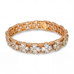 Bracciale vintage in oro giallo 14k con acquamarina e diamanti per un totale di 28,8 tcw