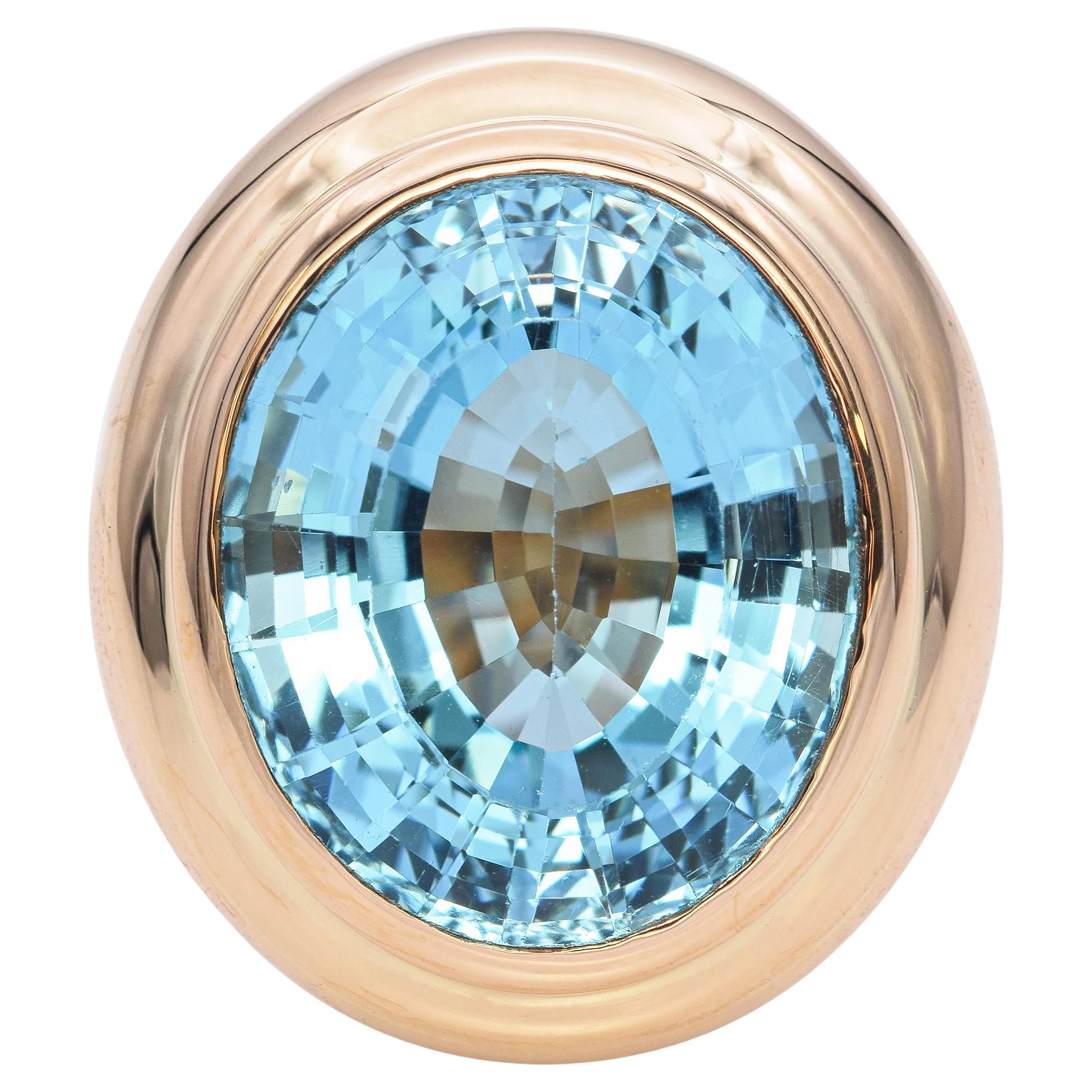 Vintage 14k Yellow Gold 28ct Blue Topaz Statement Ring