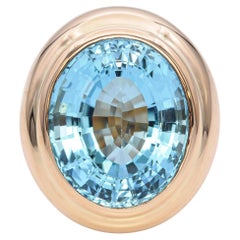 Anillo vintage de oro amarillo de 14k con topacio azul de 28 ct