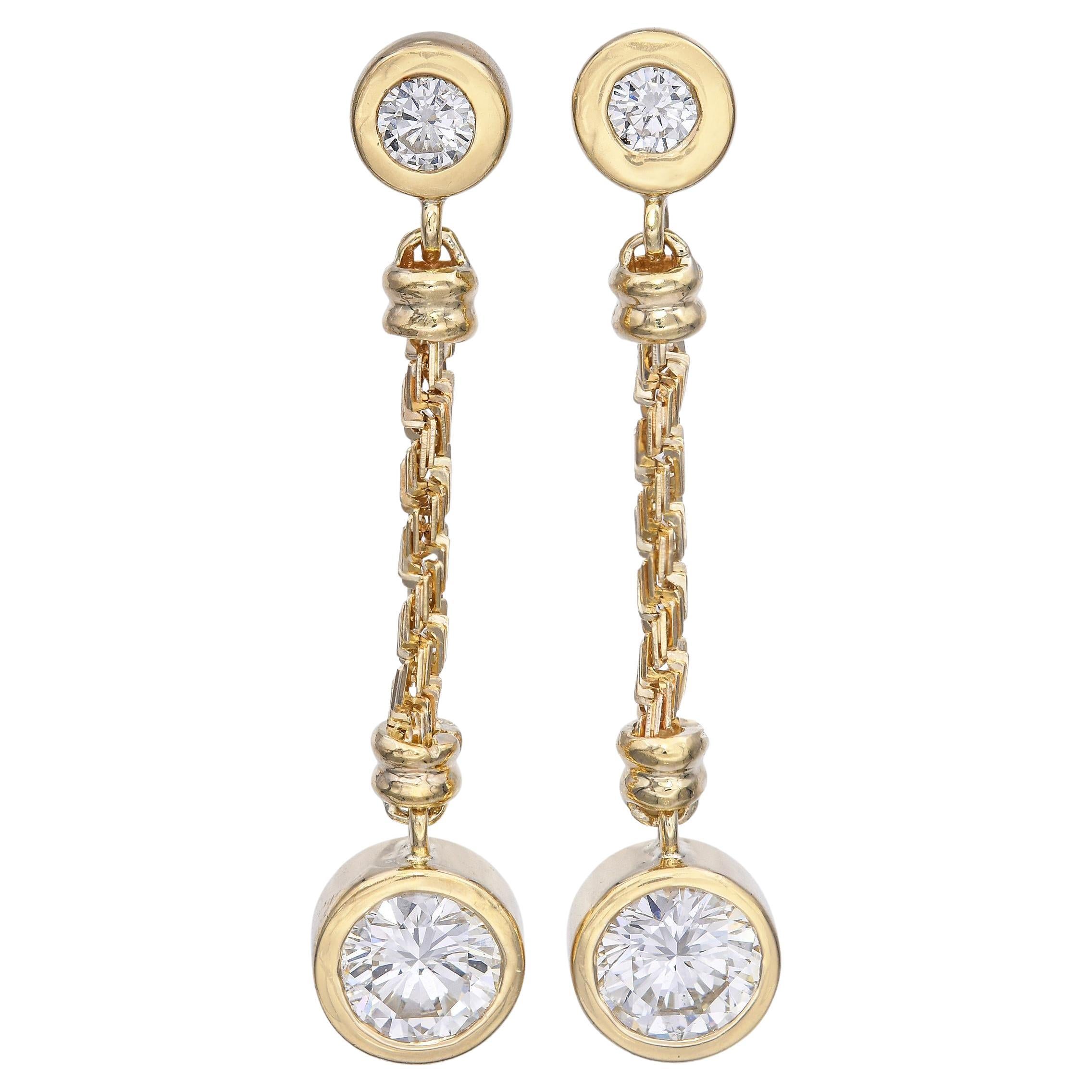 Vintage 14k Yellow Gold 2.93tcw Diamond Dangle Drop Earrings