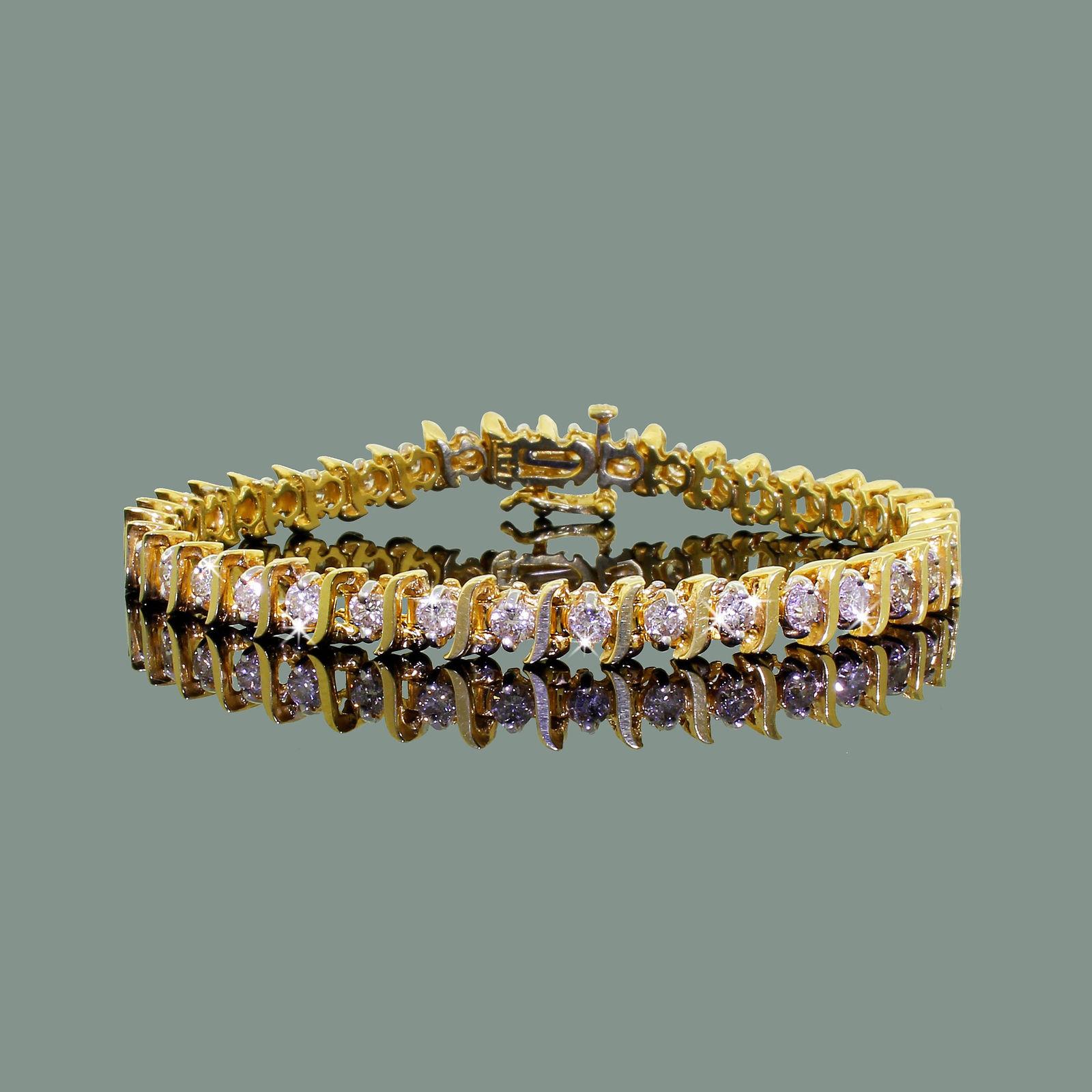 Modern Vintage 14k Yellow Gold 2+Carat Diamond Tennis S Wave Line Bracelet Well Made