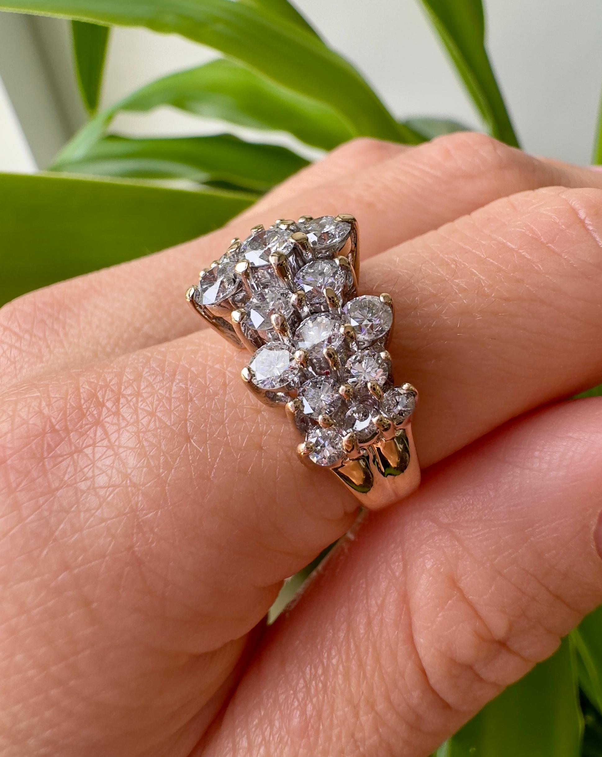 Vintage 14K Gelbgold 3 CTW Diamant Ring im Angebot 2