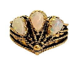 Vintage 14k Yellow Gold 3, Opal Ring with Appraisal