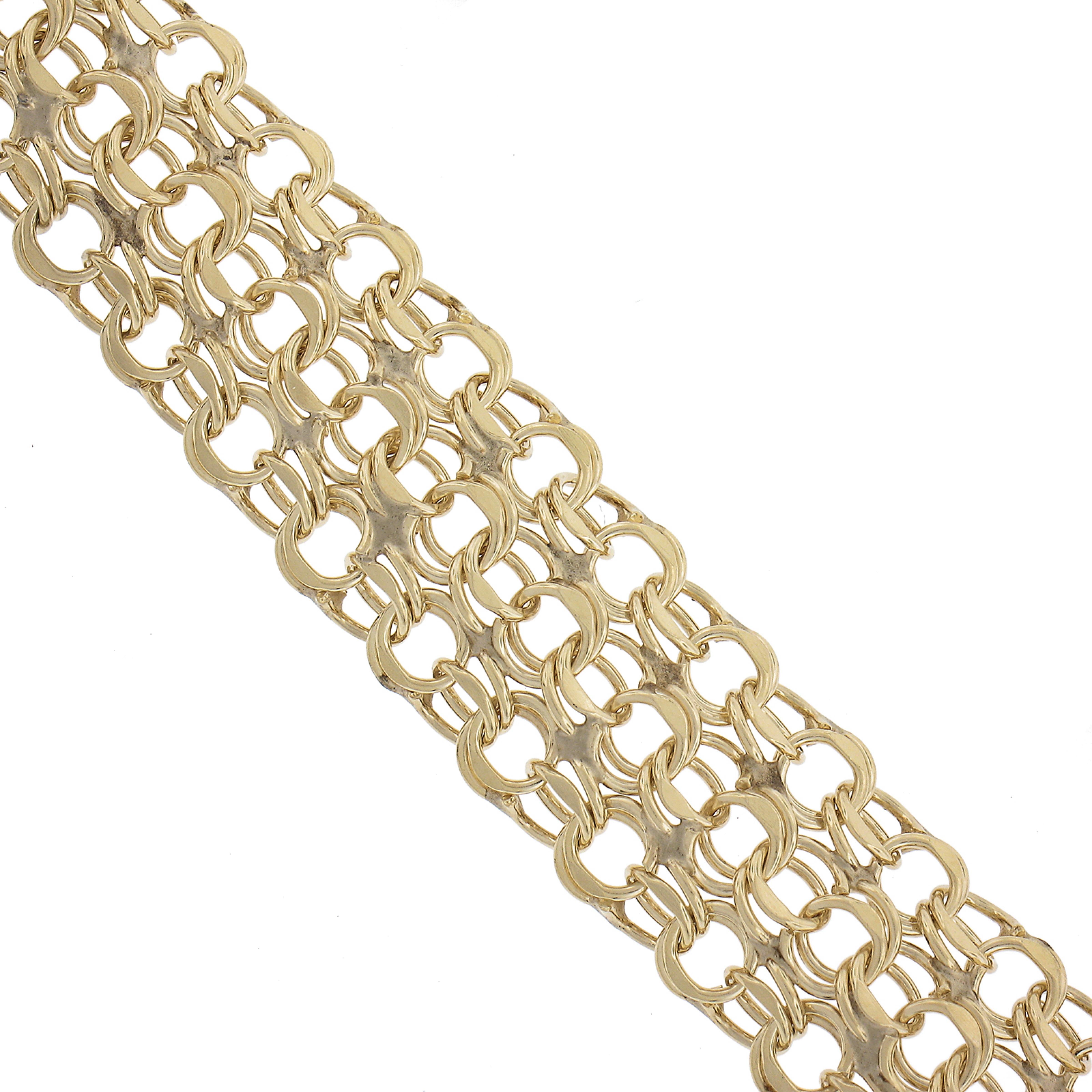 Vintage 14k Yellow Gold 3 Row Interlocking 15.3mm Wide Domed Curb Link For Sale 1