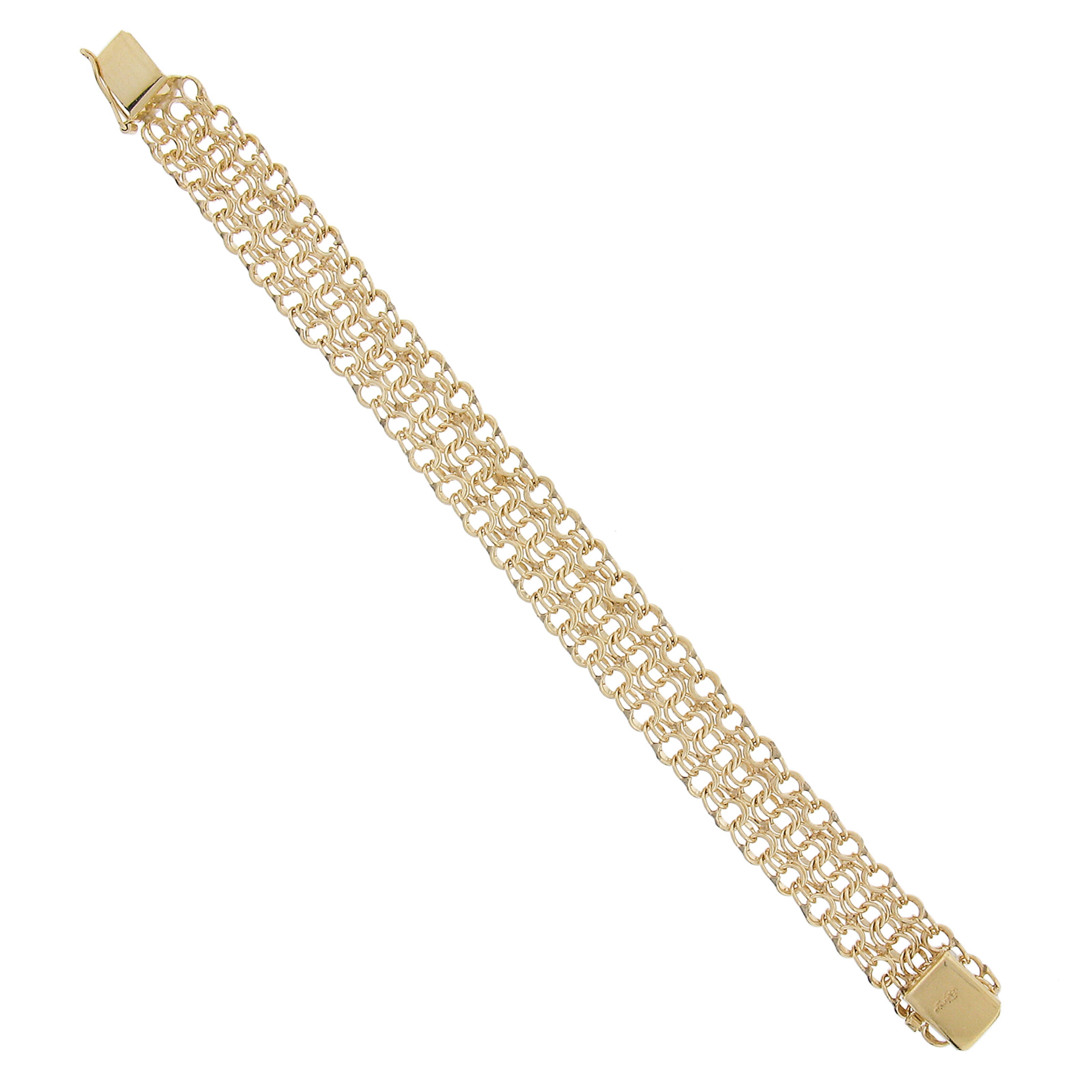 Vieille maillon de boucle d'oreille en or jaune 14 carats à 3 rangées imbriquées de 15,3 mm de large en vente 2