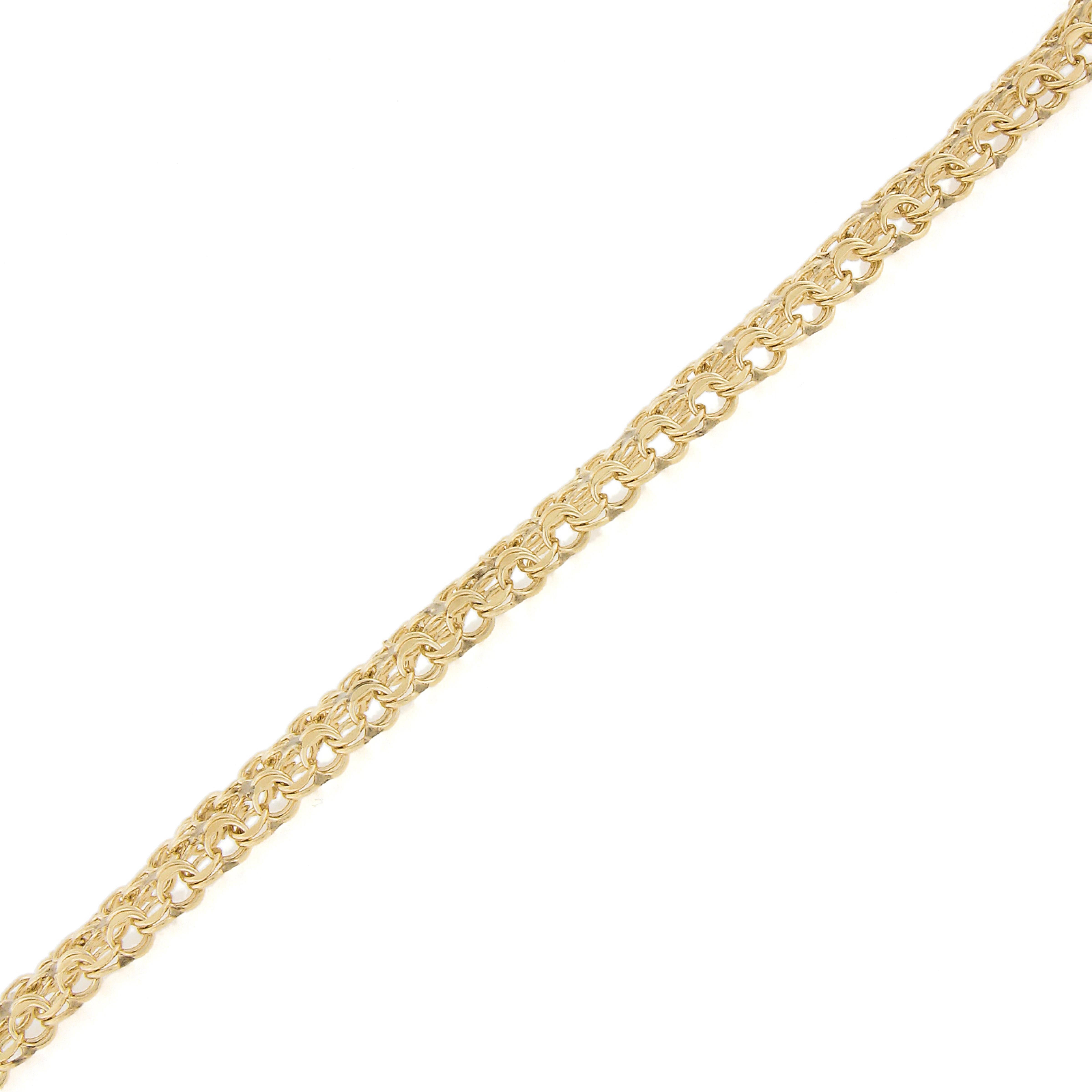 Vintage 14k Yellow Gold 3 Row Interlocking 15.3mm Wide Domed Curb Link For Sale 3