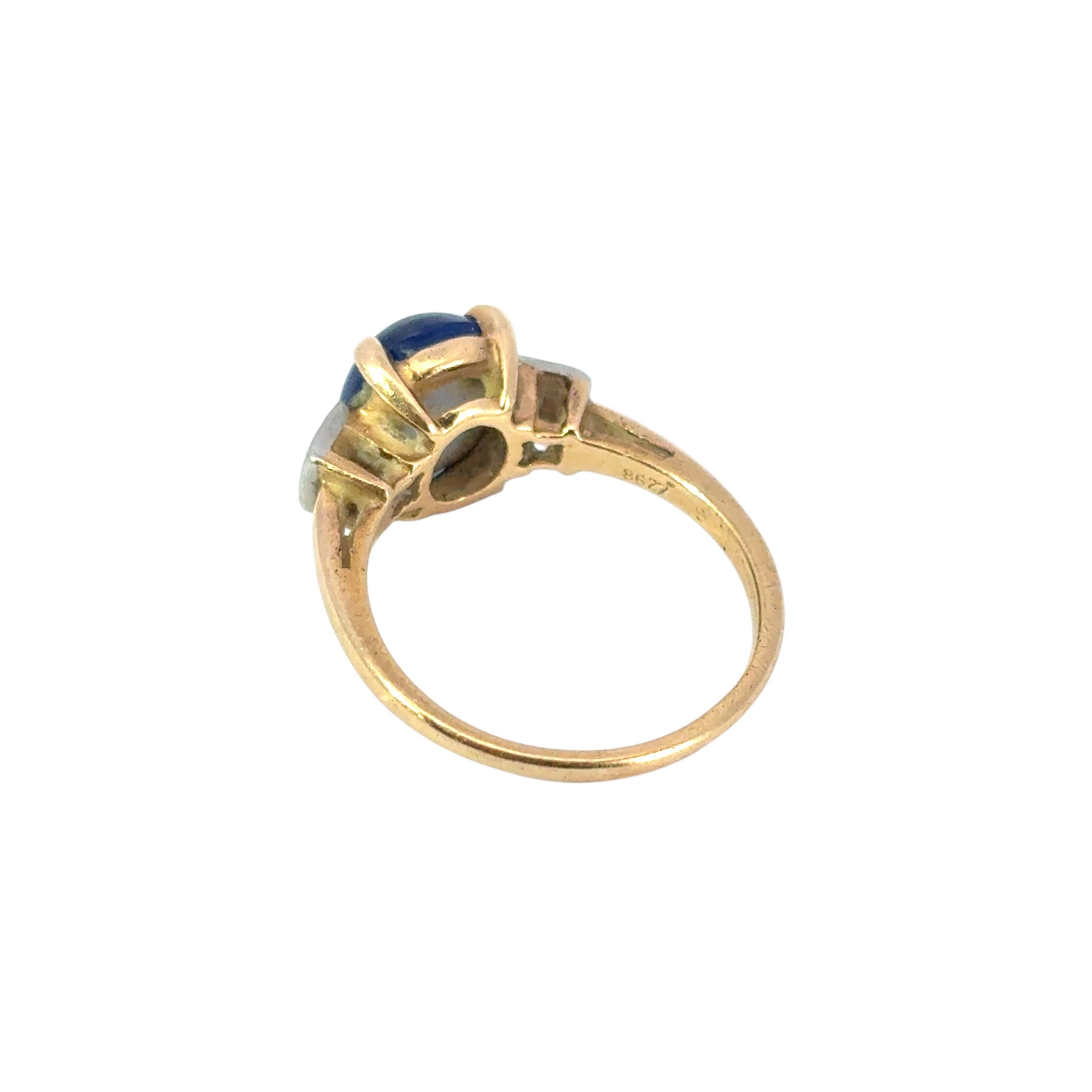 Vintage 14k Yellow Gold 3 Stone Ring with Blue Sapphire and Diamond Side Stones 3