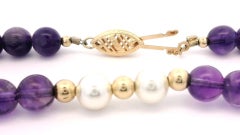 Vintage 14k Yellow Gold 30" Long Amethyst Cultured Pearl Bead Necklace