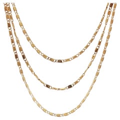 Vintage 14k Yellow Gold 30" Long Fancy Tiger's Eye Link Chain Necklace