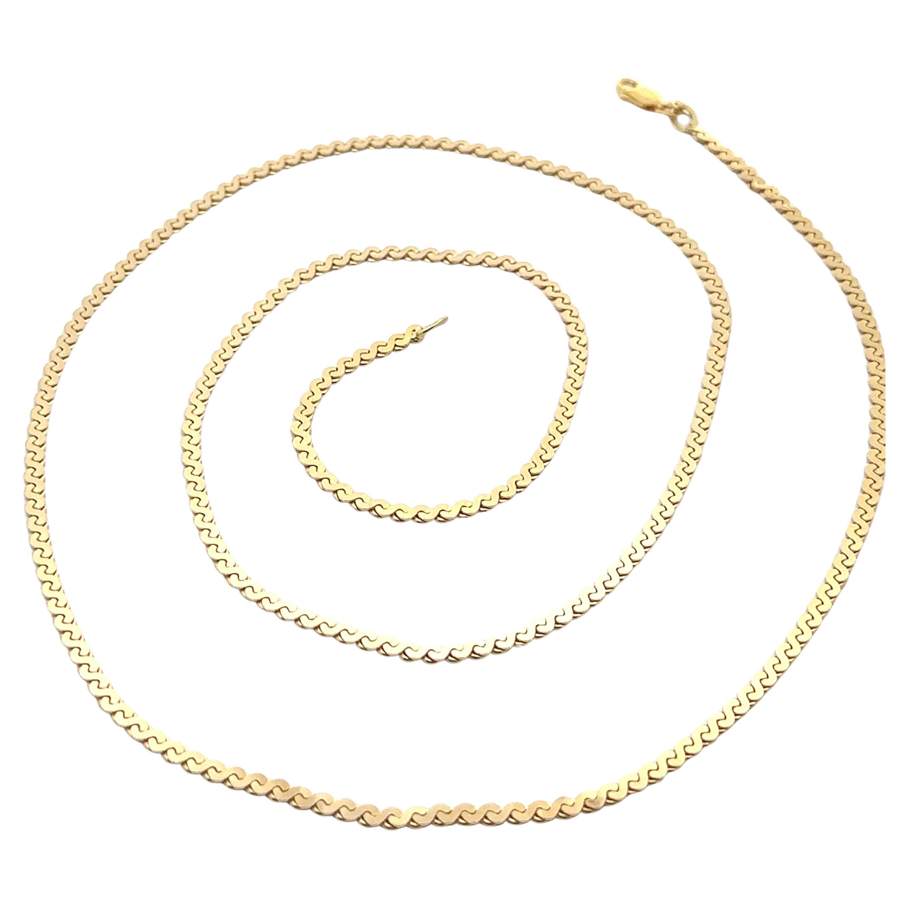 Collar vintage de cadena de eslabones en "S" de oro amarillo de 14k de 30" de largo con cierre de pinza de langosta