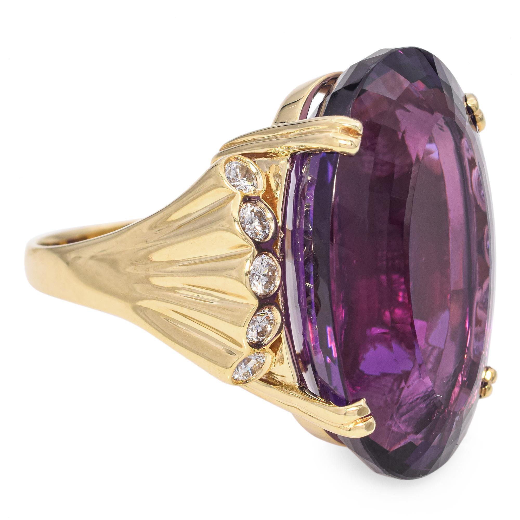 Vintage 14k Gelbgold 33,4ct Amethyst Cocktail Ring Damen im Angebot