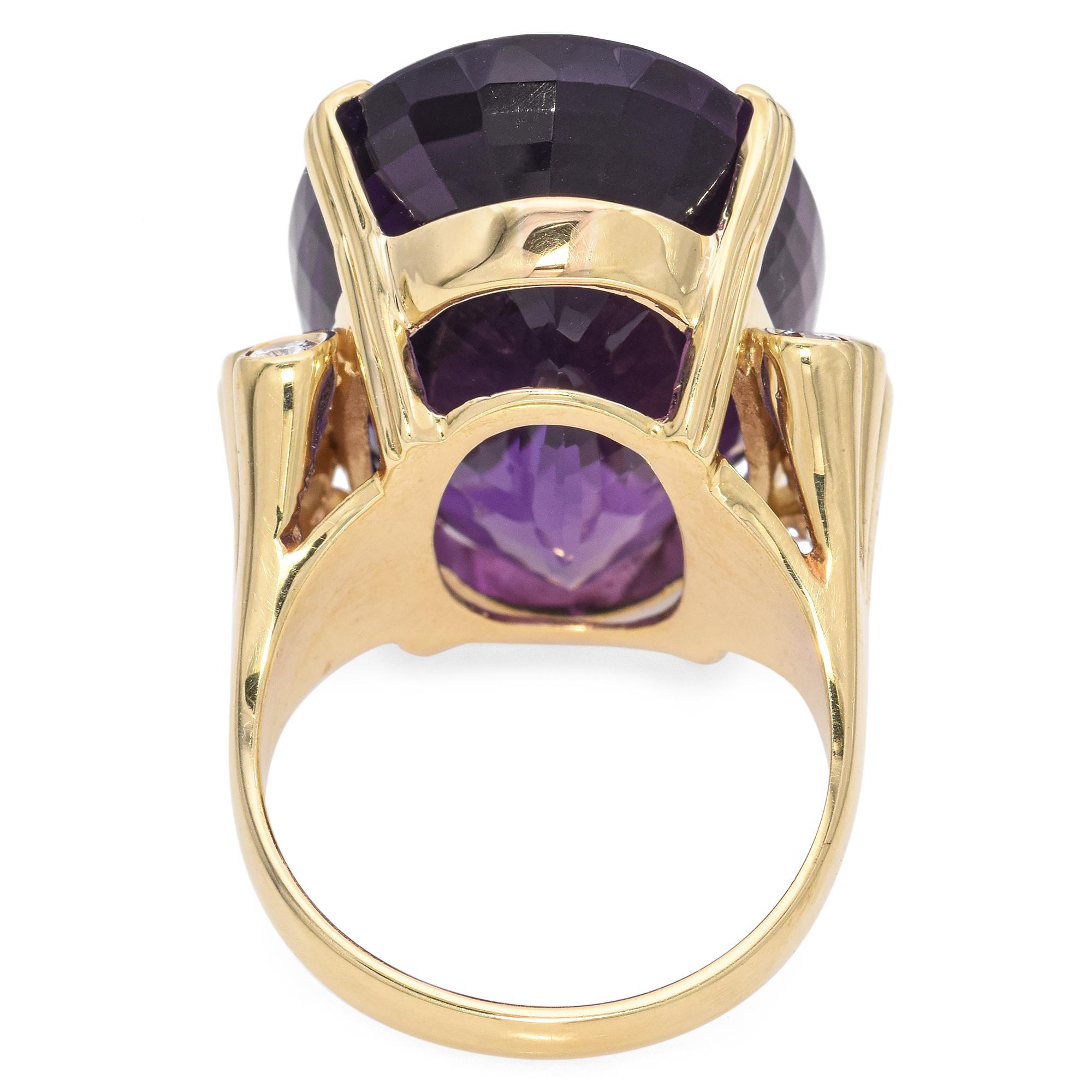 Vintage 14k Gelbgold 33,4ct Amethyst Cocktail Ring im Angebot 1