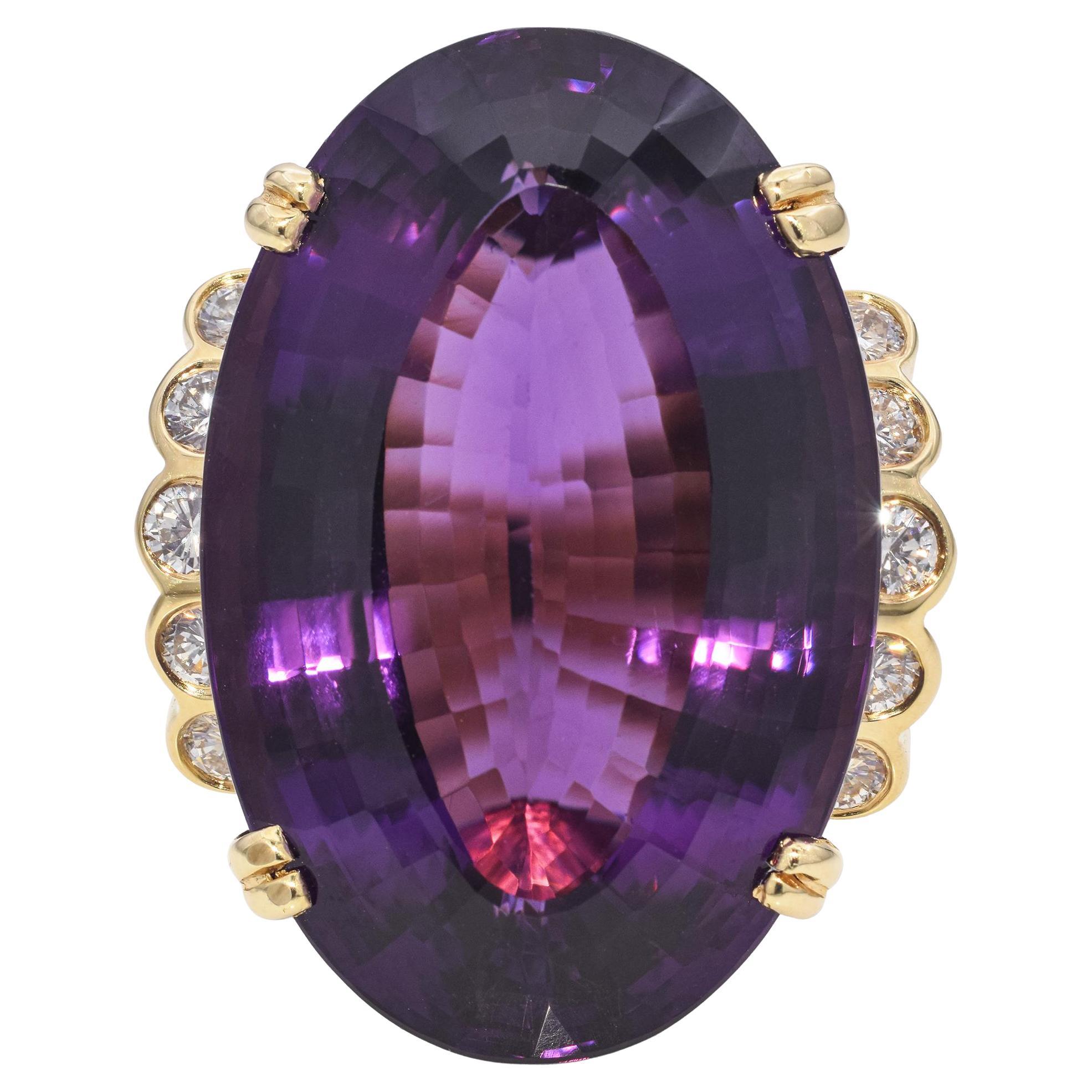 Vintage 14k Yellow Gold 33.4ct Amethyst Cocktail Ring