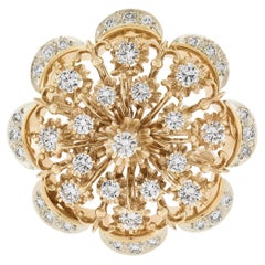 Pendentif broche fleur en or jaune 14 carats avec diamants ronds de 3,45 carats