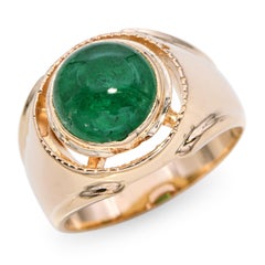 Vintage 14k Yellow Gold 3.54ct Emerald Cabochon Ring