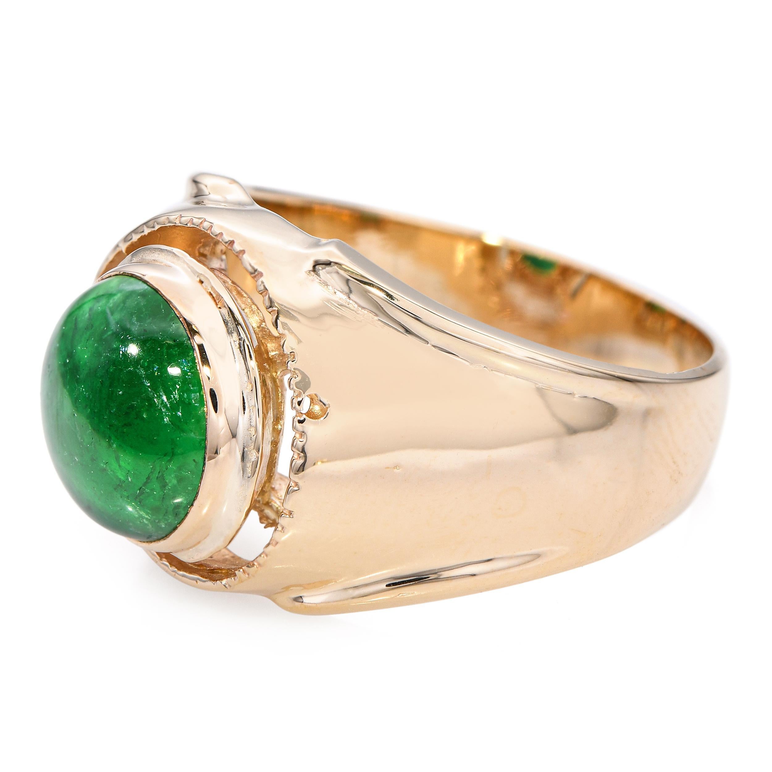 Women's or Men's Vintage 14k Yellow Gold 3.54ct Emerald Cabochon Ring For Sale