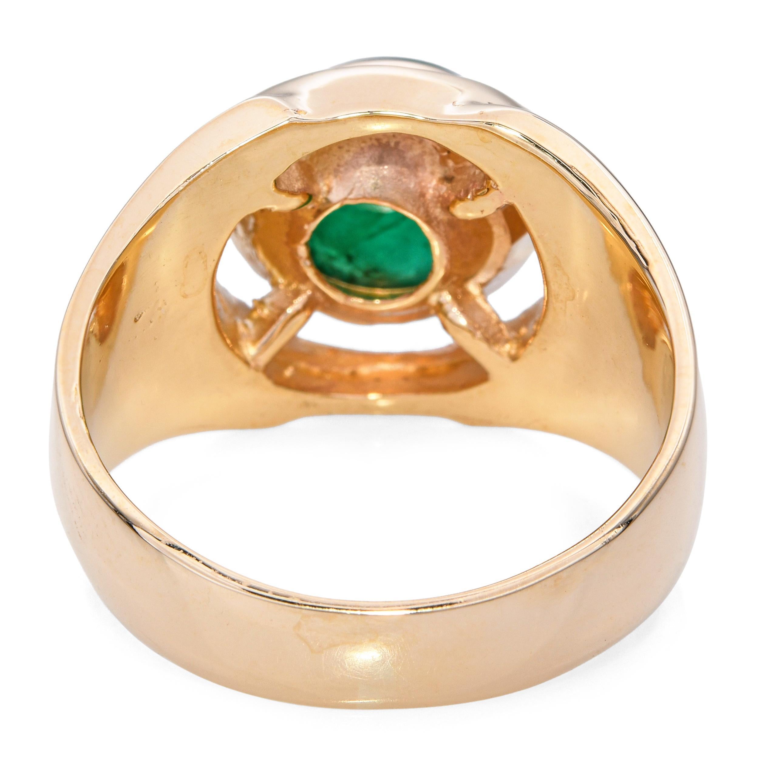 Vintage 14k Yellow Gold 3.54ct Emerald Cabochon Ring For Sale 1