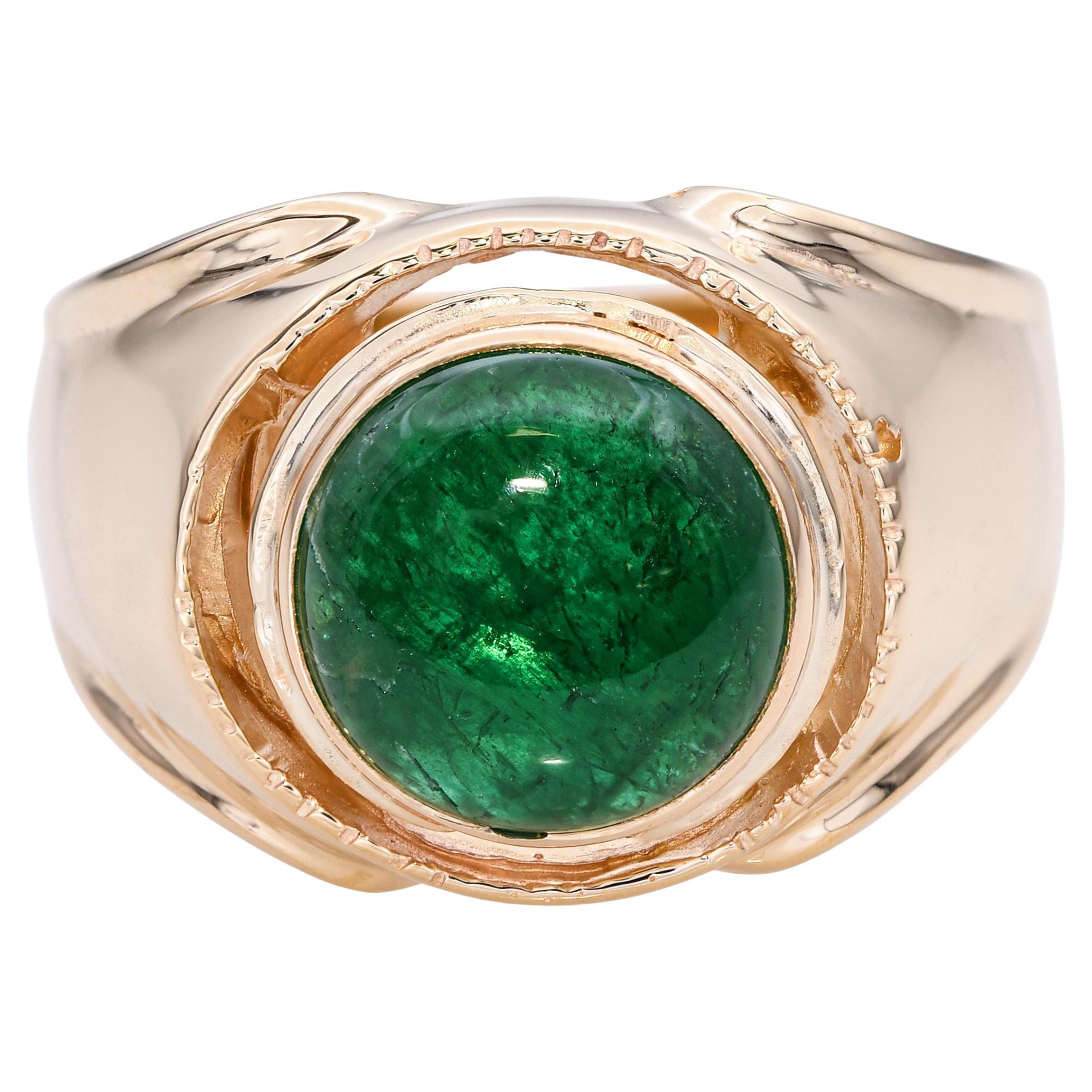 Anello vintage in oro giallo 14k con smeraldo cabochon da 3,54 carati