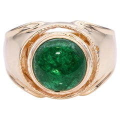 Anello vintage in oro giallo 14k con smeraldo cabochon da 3,54 carati