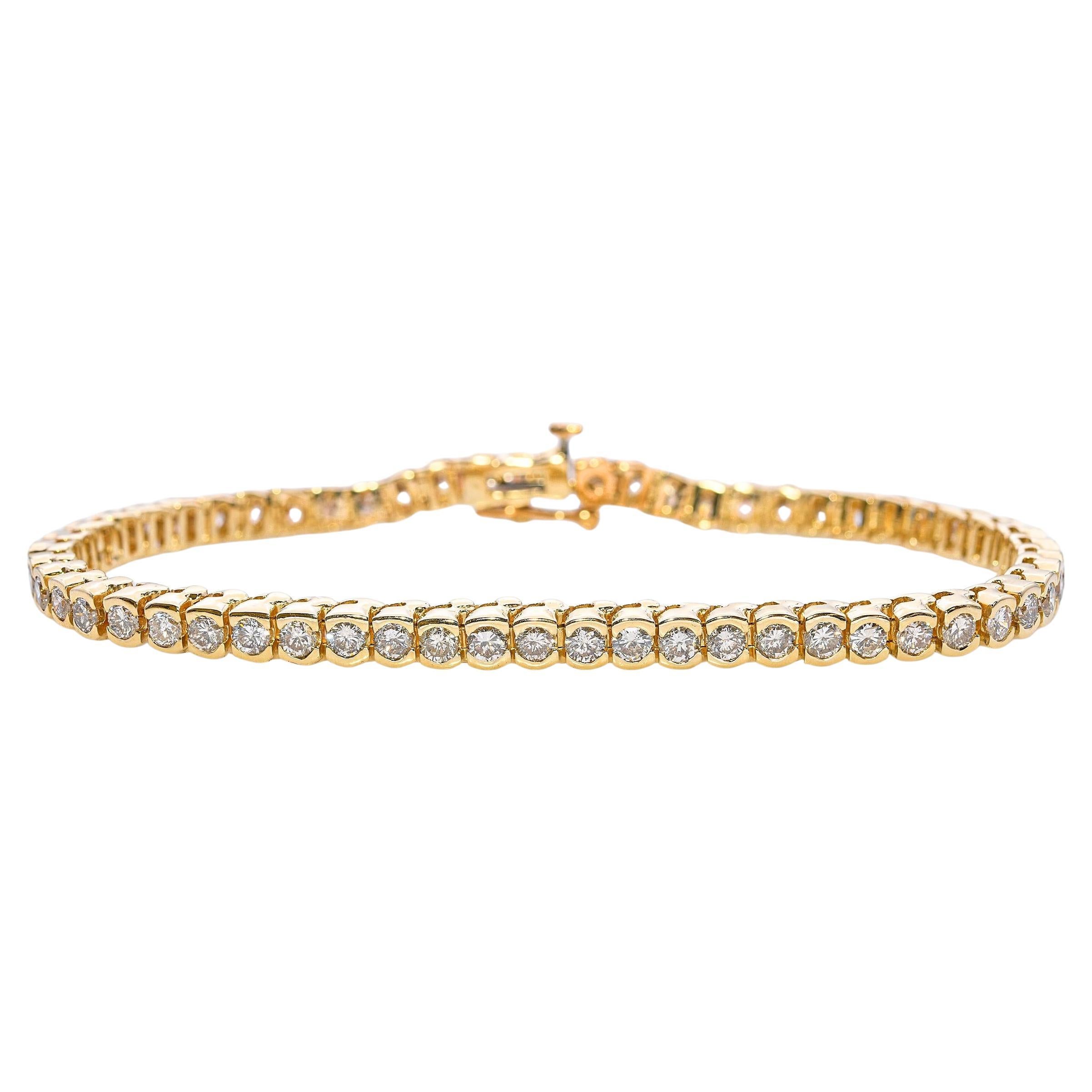 Brazalete de tenis vintage de oro amarillo de 14k con bisel abierto de diamantes J Si1 de 3,54 tcw