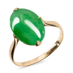 Vintage 14k Yellow Gold 3.55ct Type A Jadeite Jade Ring