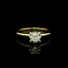 Vintage 14k Yellow Gold .35ct Round Illusion Diamond Solitaire Engagement Ring