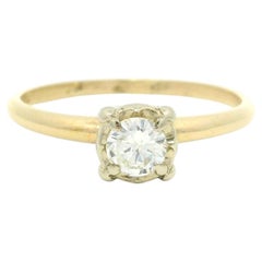 Vintage 14k Yellow Gold .35ct Round Illusion Diamond Solitaire Engagement Ring
