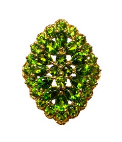 Anillo vintage de oro amarillo de 14k de 3,60 quilates de crisoprasa talla pera y diamante talla 7