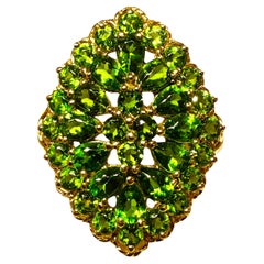Vintage 14k Yellow Gold 3.60 Carat Pear & Diamond Cut Chrysoprase Ring Size 7