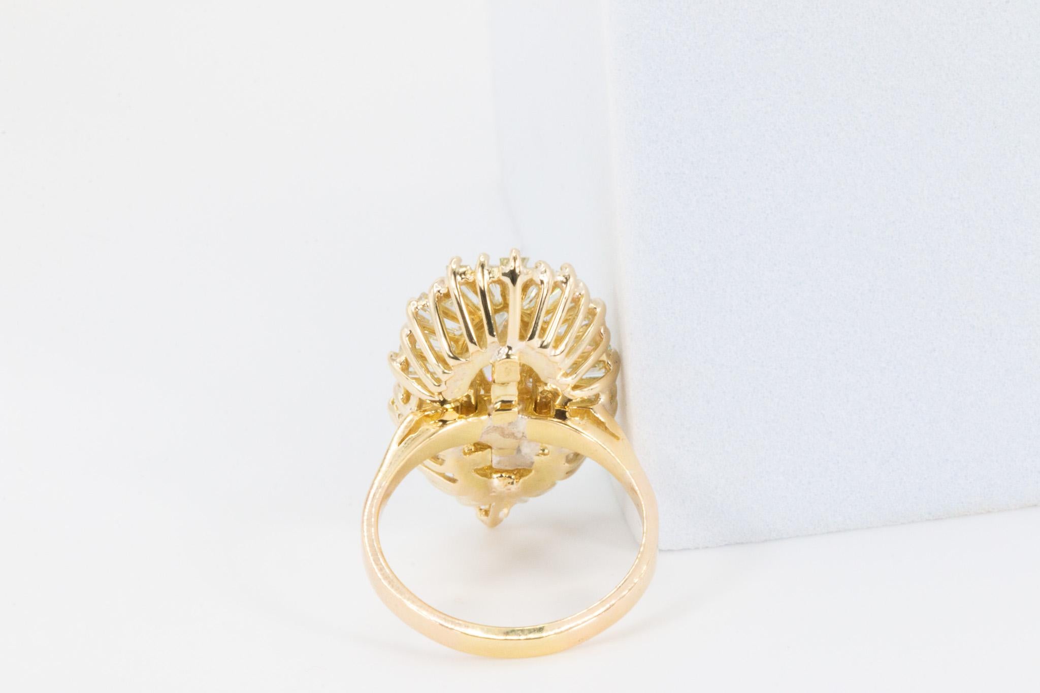 Vintage 14K Gelbgold 3,61 CTW Diamant Ballerina Ring im Zustand „Gut“ im Angebot in Houston, TX
