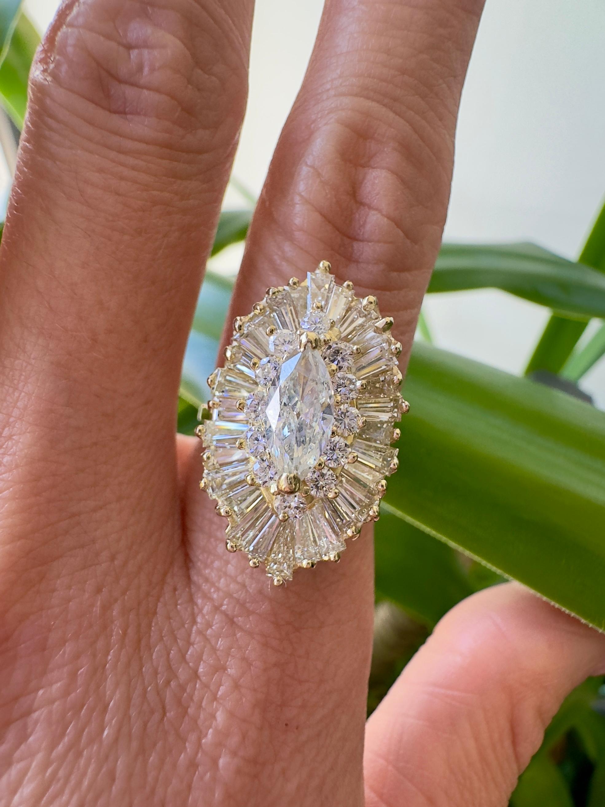 Vintage 14K Gelbgold 3,61 CTW Diamant Ballerina Ring Damen im Angebot
