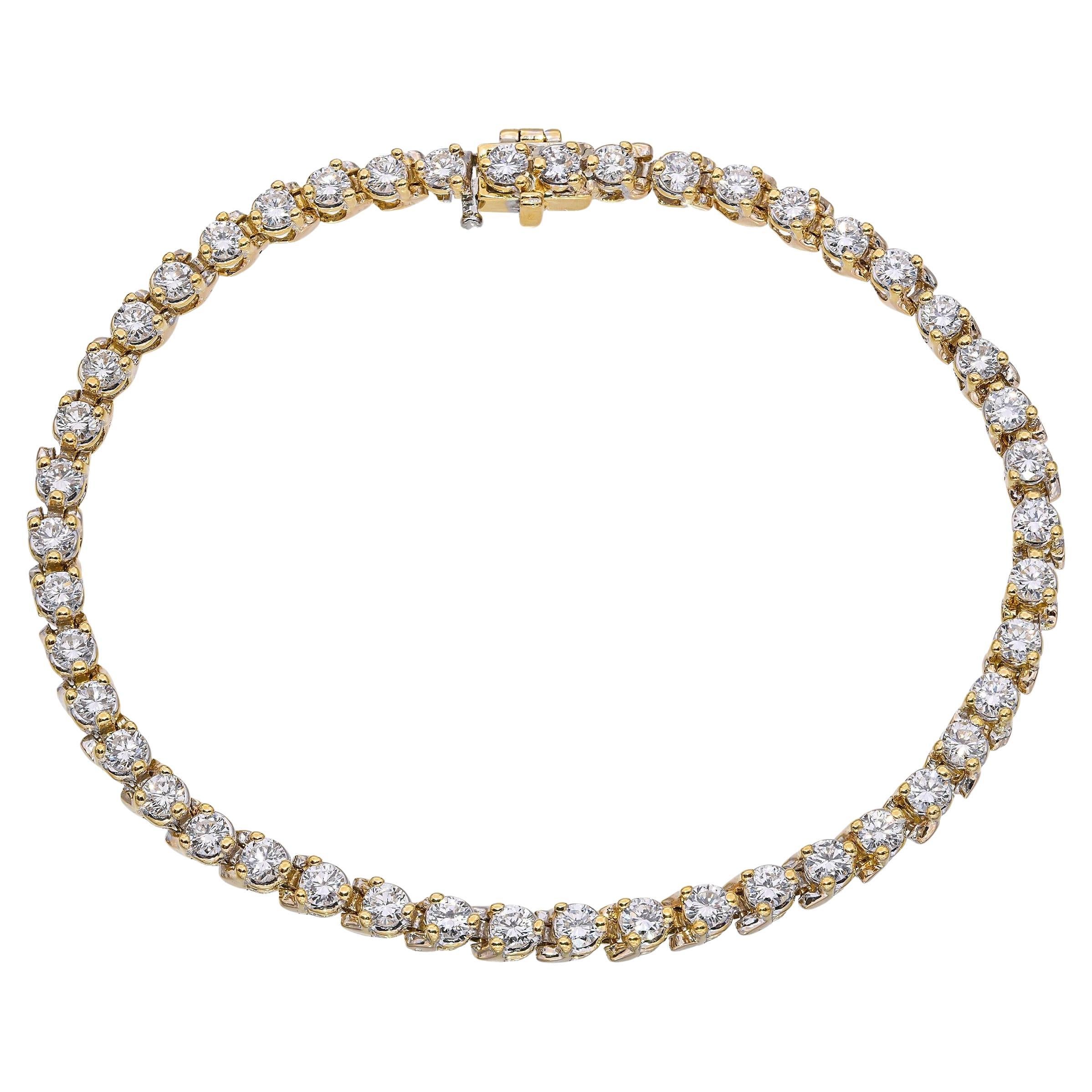Brazalete de tenis vintage de oro amarillo de 14 quilates con diamantes de 3,65 qt