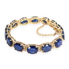 Vintage 14k Yellow Gold 37.6tcw Sapphire and Diamond Line Bracelet