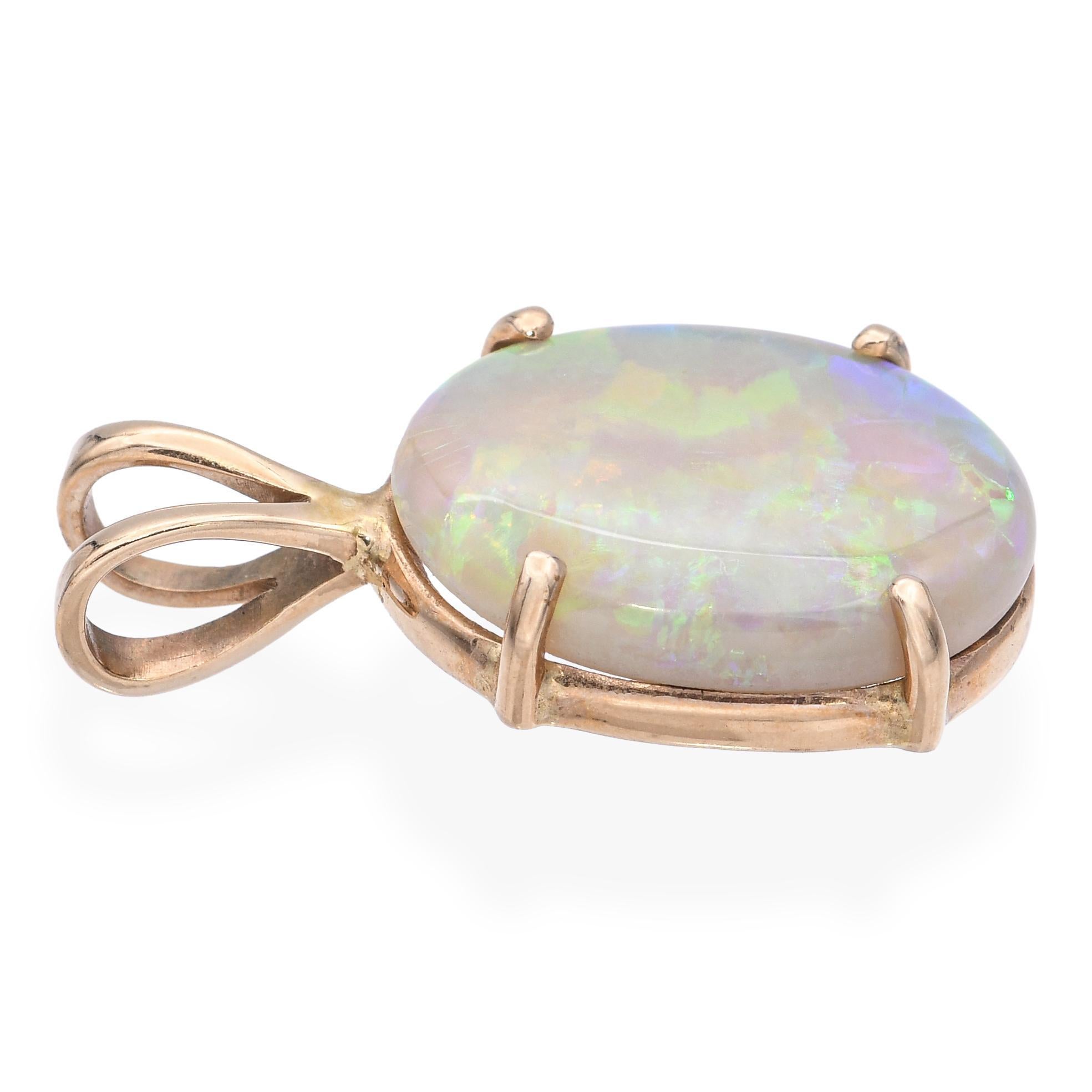 De las mujeres Colgante vintage de oro amarillo de 14k con ópalo australiano de 3,87 ct en venta