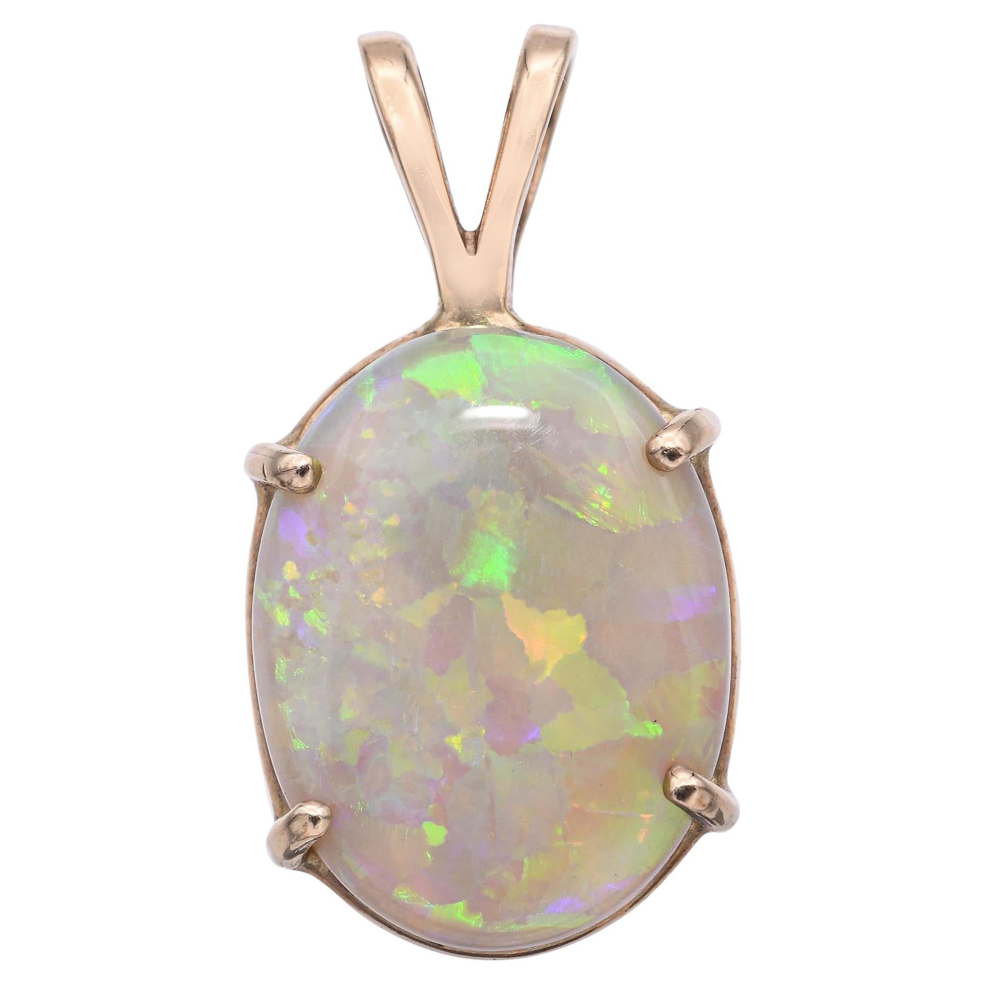 Vintage 14k Yellow Gold 3.87ct Australian Opal Pendant