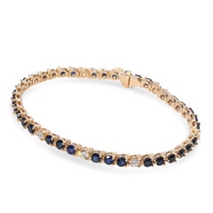 Bracciale tennis vintage in oro giallo 14k con zaffiro verde acqua e diamanti da 3,96tcw