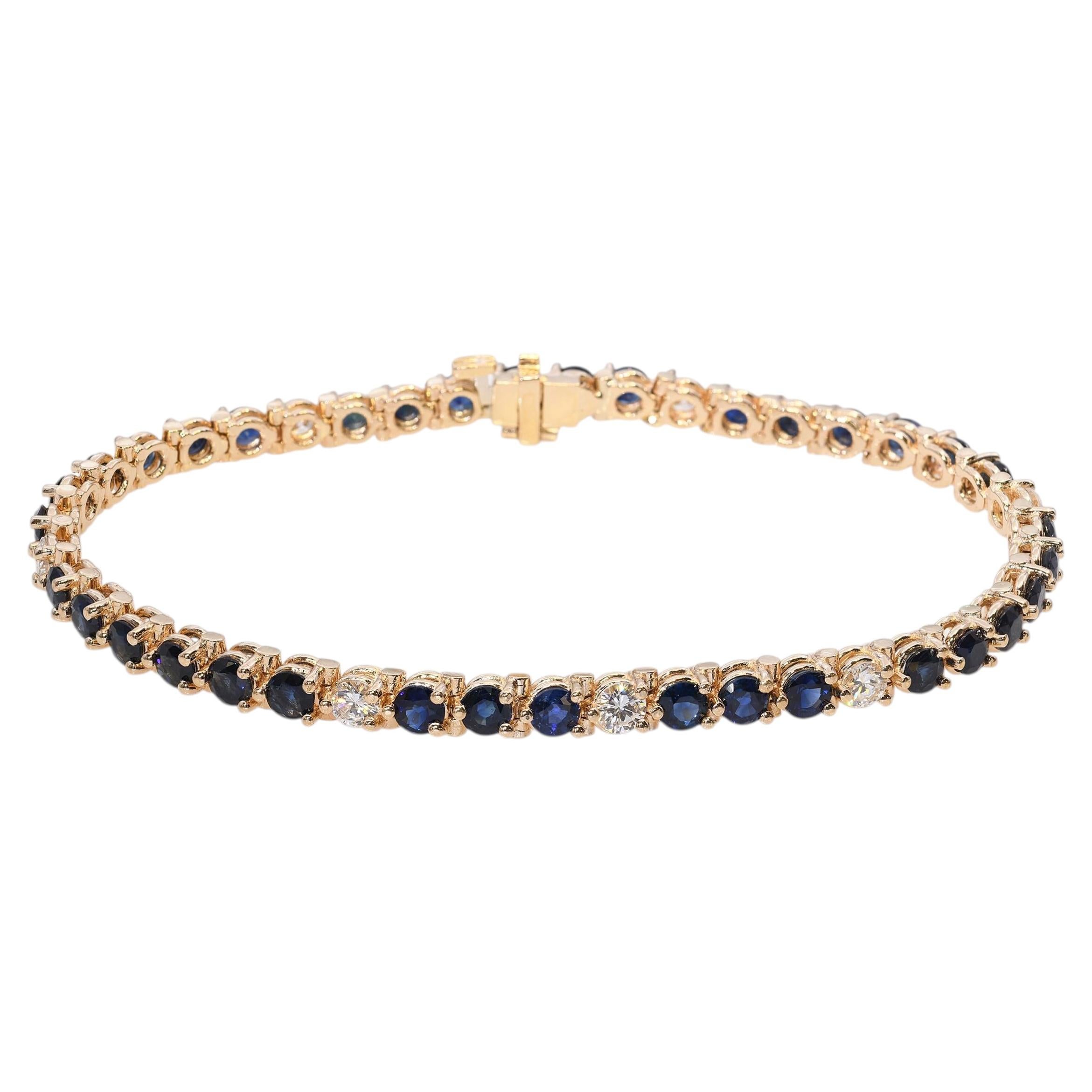 Vintage By 14k Gelbgold 3.96tcw Teal Sapphire und Diamant-Tennis-Armband